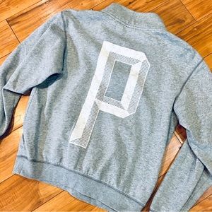 Victoria Secret Pink grey gray white pullover sweatshirt zipper pocket